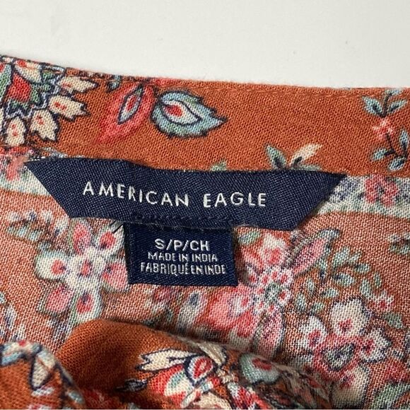 American Eagle Floral Boho Peasant Hi Lo Flowy Blouse Women's Size Small - Picture 4 of 16